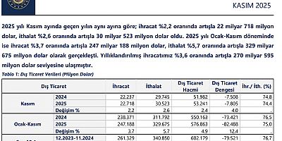 2025 Yılı Kasım Ayı Dış Ticaret Verileri Açıklandı