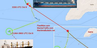 Dökme yük gemileri Ege'de çarpıştı!