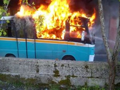 Park halindeki minibüs alev alev yandı