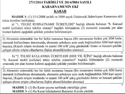 Telsiz ücretleri tarifesi yeniden belirlendi